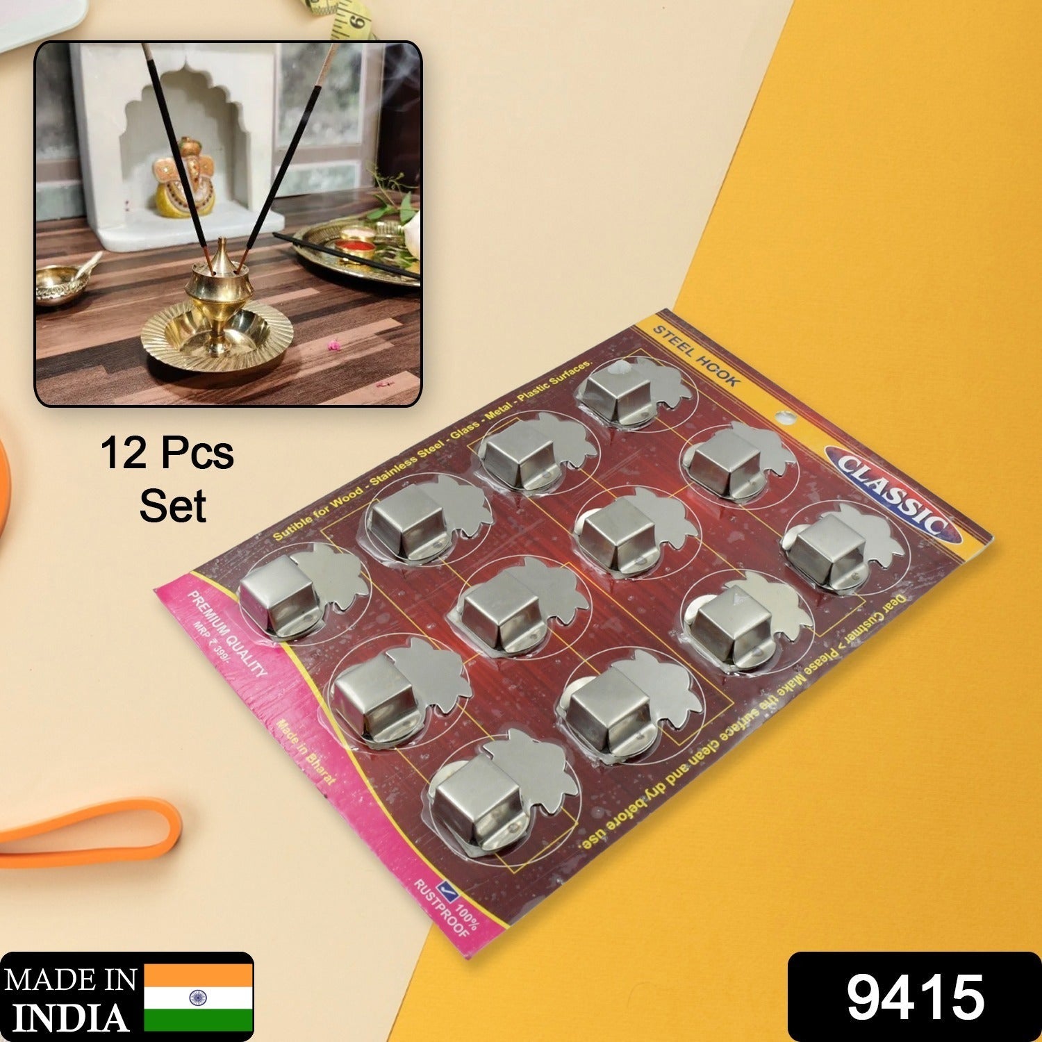 Self-adhesive agarbatti stand, stainless steel Self-adhesive agarbatti stand, stainless steel